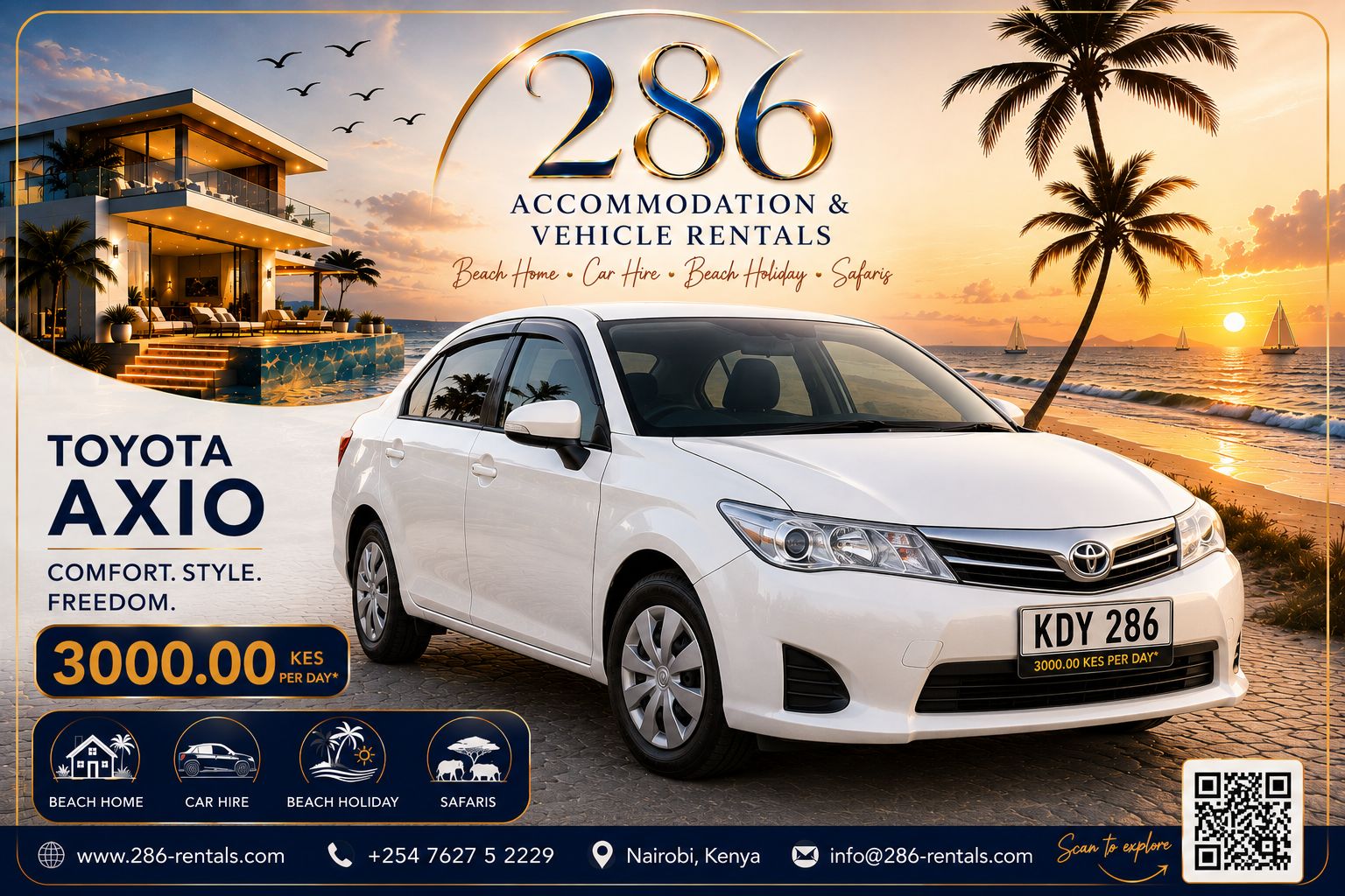 Toyota Axio for hire in Kenya — KES 3,000 per day